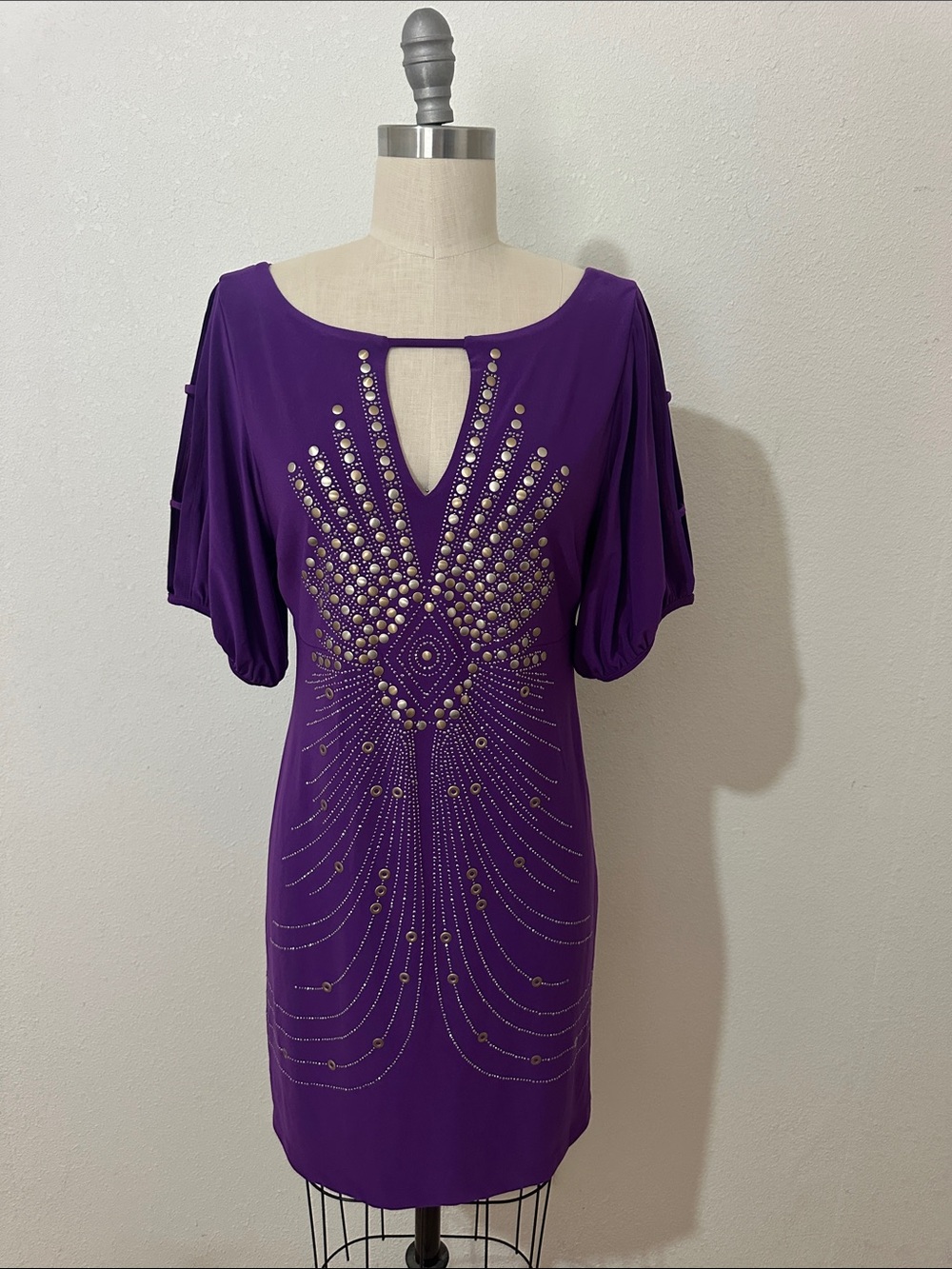 Bisou Bisou Purple Studded Keyhole Shift Dress